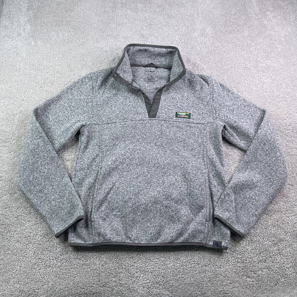 LL Bean Sweater Fleece Mens‎ Small Gray Snap Pullover Mock Neck Gorpcore Outdoor